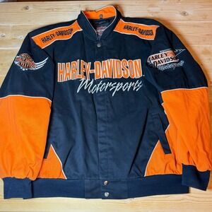 Harley Davidson 90's Motorsports Racing Jacket Mens 3XL Black Orange Embroidered